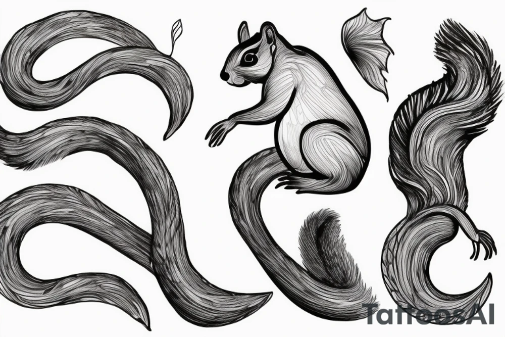 the interlacing of the line, the contour resembles a squirrel that stretches behind a nut, the head at the bottom, the tail at the top tattoo idea