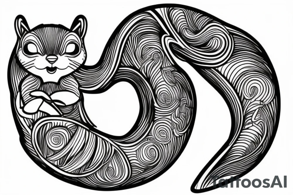 the interlacing of the line, the contour resembles a squirrel that stretches behind a nut, the head at the bottom, the tail at the top tattoo idea