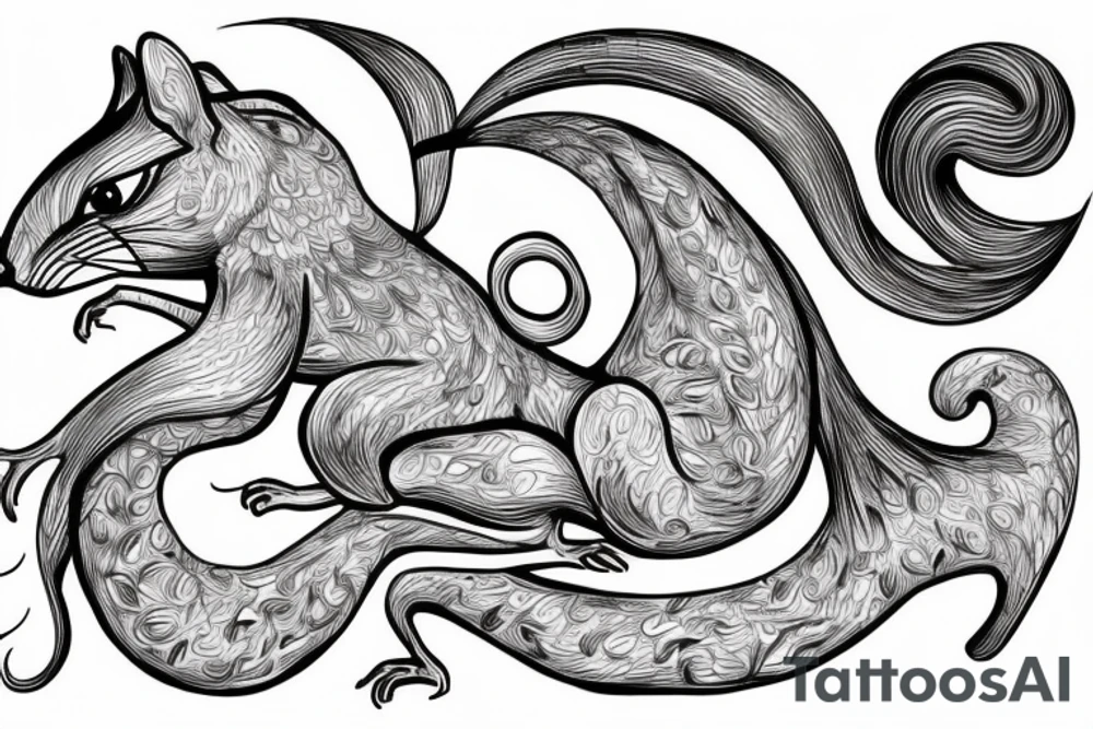 the interlacing of the line, the contour resembles a squirrel that stretches behind a nut, the head at the bottom, the tail at the top tattoo idea
