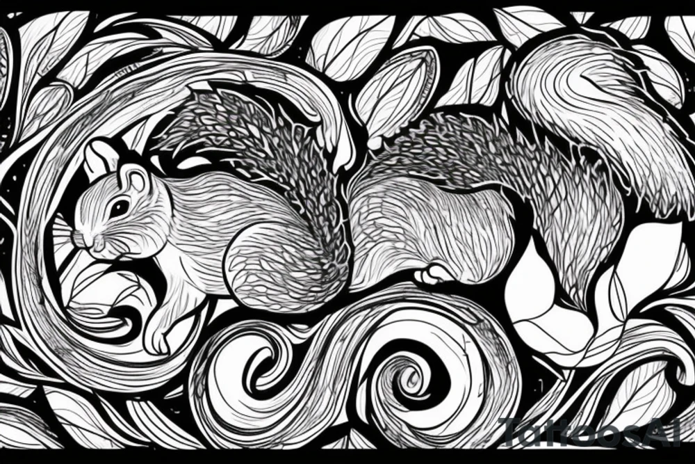 the interlacing of the line, the contour resembles a squirrel that stretches behind a nut, the head at the bottom, the tail at the top tattoo idea