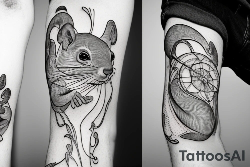 the interlacing of the line, the contour resembles a squirrel that stretches behind a nut, the head at the bottom, the tail at the top tattoo idea