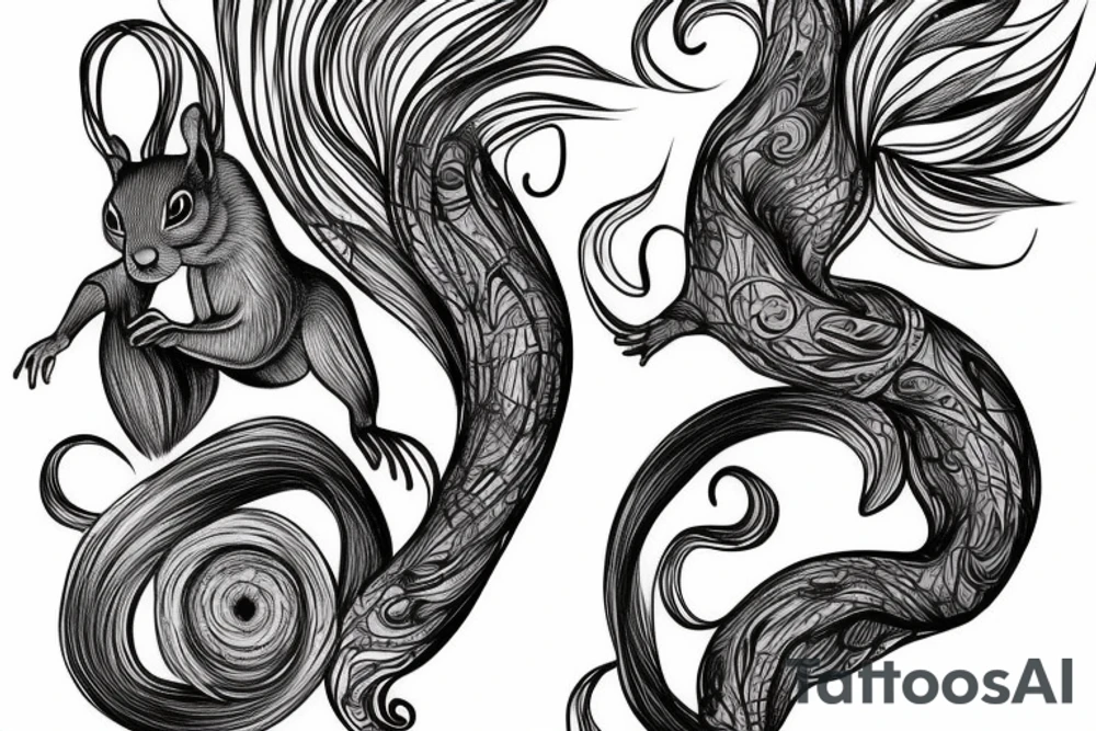 the interlacing of the line, the contour resembles a squirrel that stretches behind a nut, the head at the bottom, the tail at the top tattoo idea