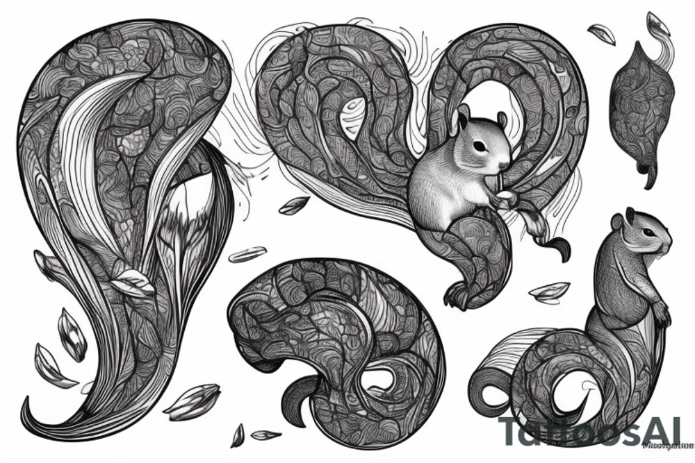 the interlacing of the line, the contour resembles a squirrel that stretches behind a nut, the head at the bottom, the tail at the top tattoo idea