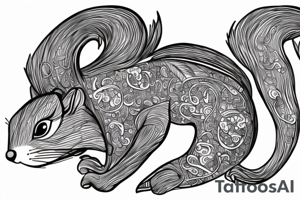 the interlacing of the line, the contour resembles a squirrel that stretches behind a nut, the head at the bottom, the tail at the top tattoo idea
