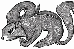 the interlacing of the line, the contour resembles a squirrel that stretches behind a nut, the head at the bottom, the tail at the top tattoo idea