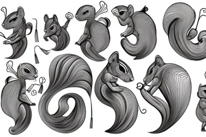 the interlacing of the line in the trable style, the contour resembles a squirrel with tassels on the ears, which stretches behind the nut, the head at the bottom, the tail at the top tattoo idea