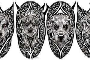 celtic dog with three heads 
running down tattoo idea
