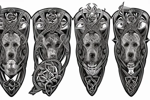 celtic dog with three heads 
running down tattoo idea