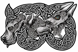 three-headed dog in Celtic style is chasing tattoo idea