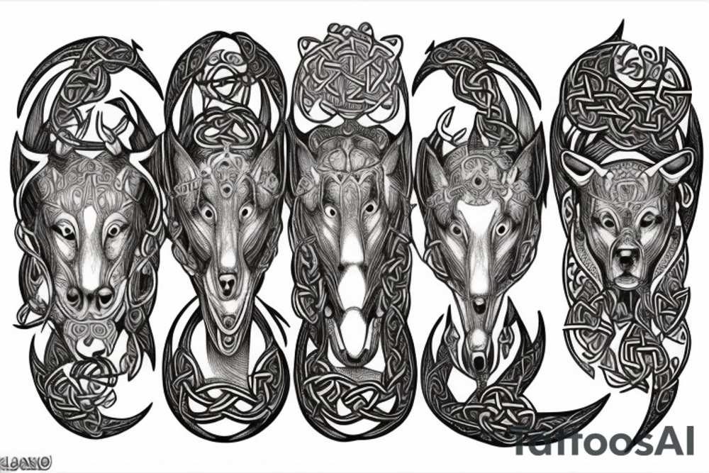 three-headed dog in Celtic style is chasing tattoo idea three-headed dog in Celtic style is chasing tattoo idea