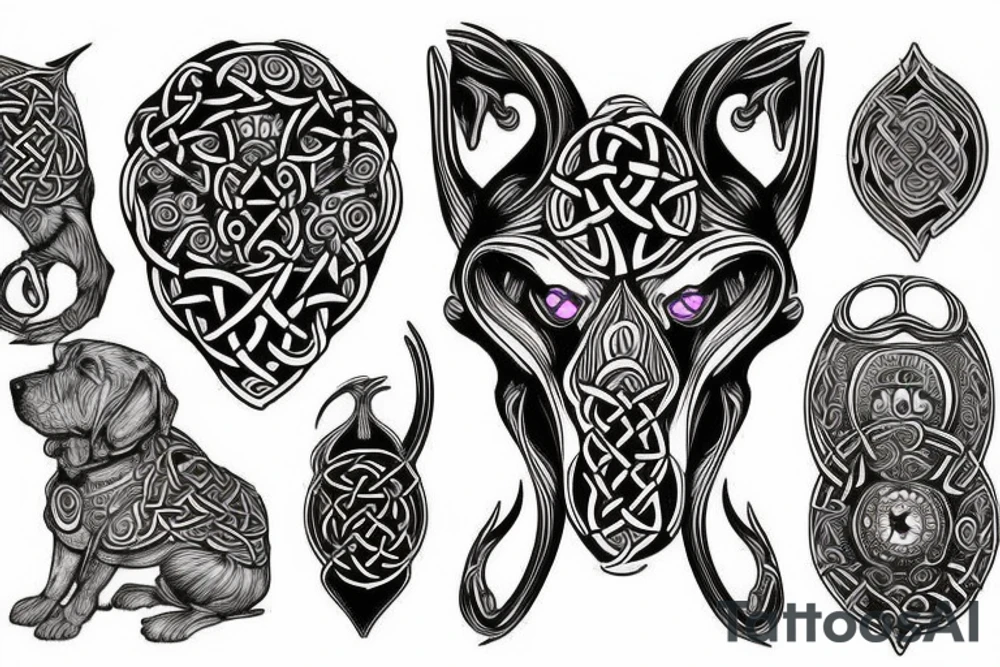 celtic dog is jumping tattoo idea