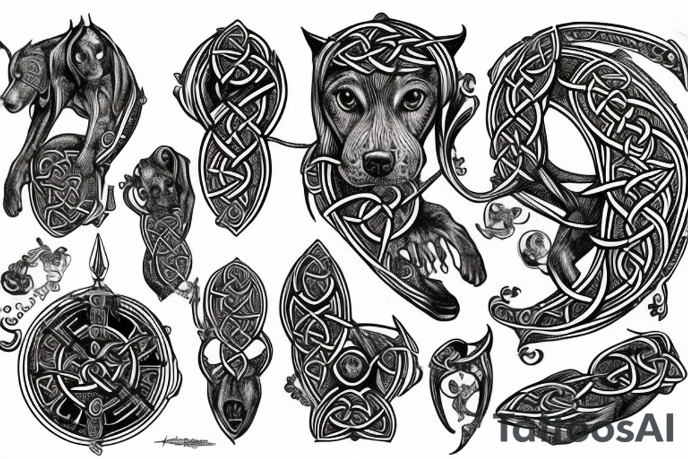 celtic dog is jumping tattoo idea
