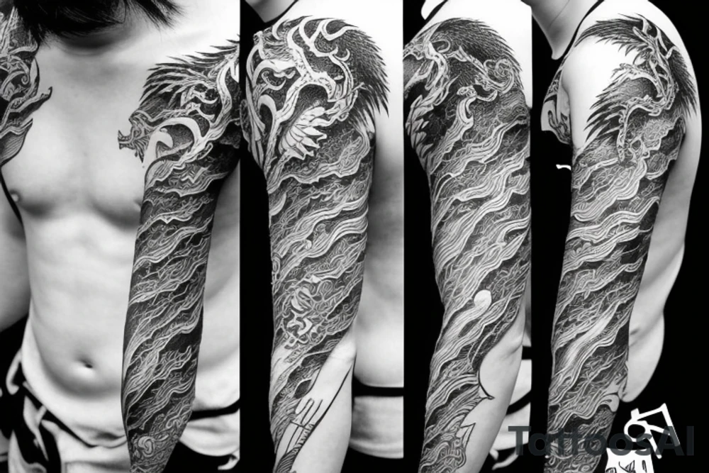stencil of a dragon wrapping around arm tattoo idea