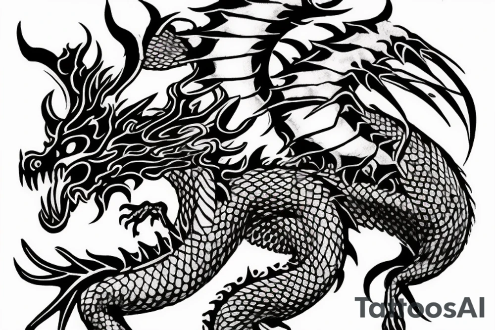 stencil of a dragon wrapping around arm tattoo idea