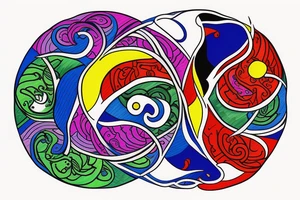 Three primary colors ying yang tattoo idea