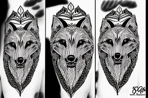 Wolf in front of tree of life. Symmetric tattoo idea