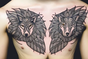 Wolf in front of tree of life. Symmetric tattoo idea