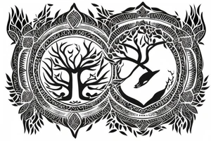 Wolf and tree of life. Symmetric tattoo idea
