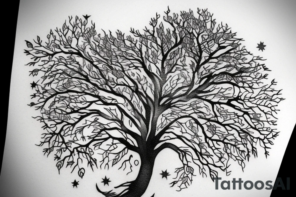 Tree with shadow in form of a wolf tattoo idea