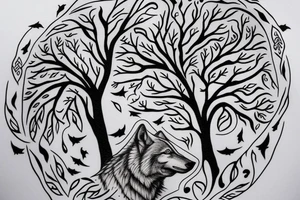 Tree with shadow in form of a wolf tattoo idea