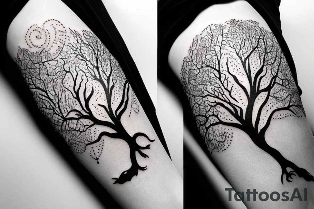 Tree with shadow in form of a wolf tattoo idea