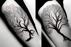 Tree with shadow in form of a wolf tattoo idea