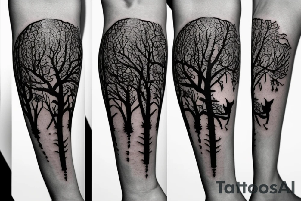 Tree with shadow in form of a wolf tattoo idea