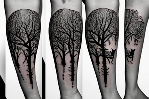Tree with shadow in form of a wolf tattoo idea