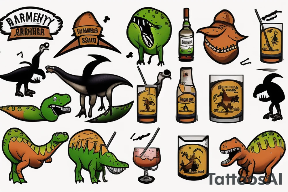 farmer barney the dinosaur drinking scotch tattoo idea