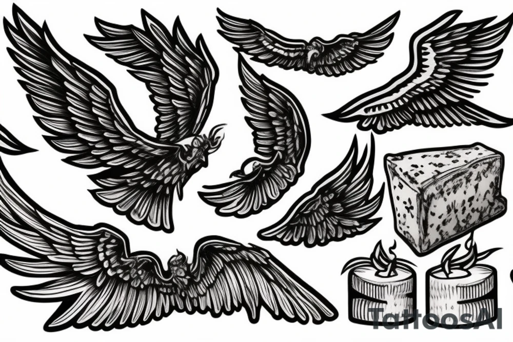 realistic stick of butter with wings on fire tattoo idea