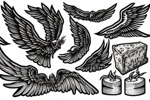 realistic stick of butter with wings on fire tattoo idea