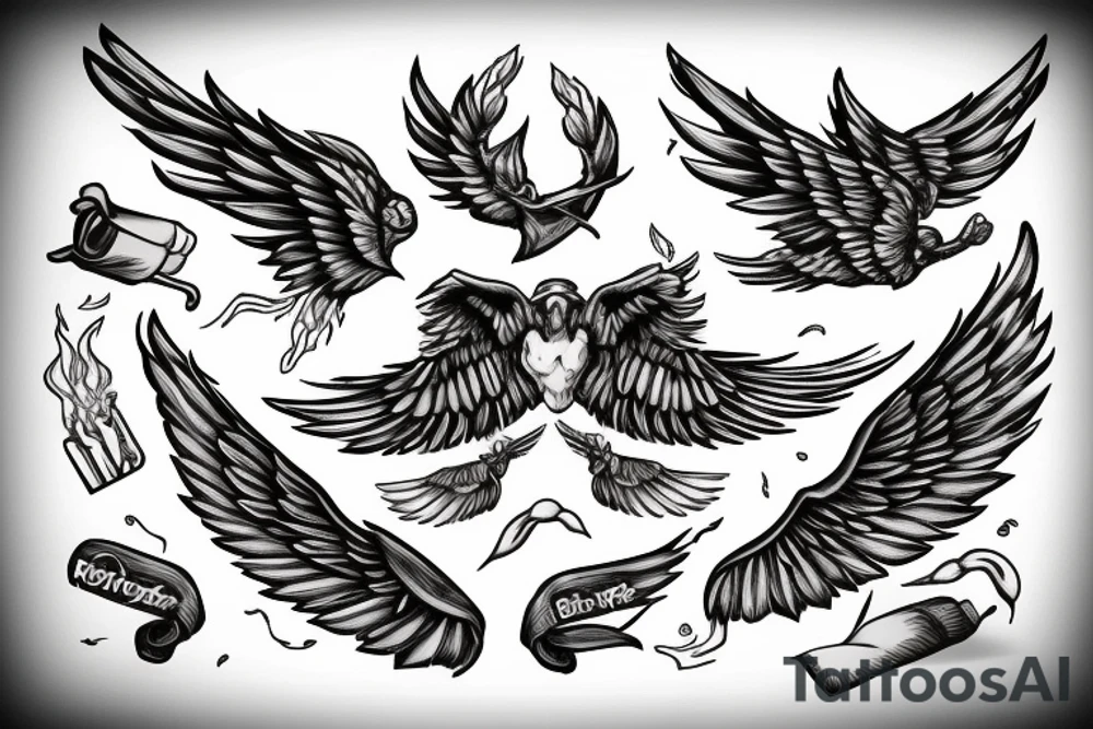 realistic stick of butter with wings on fire flying horizontally tattoo idea