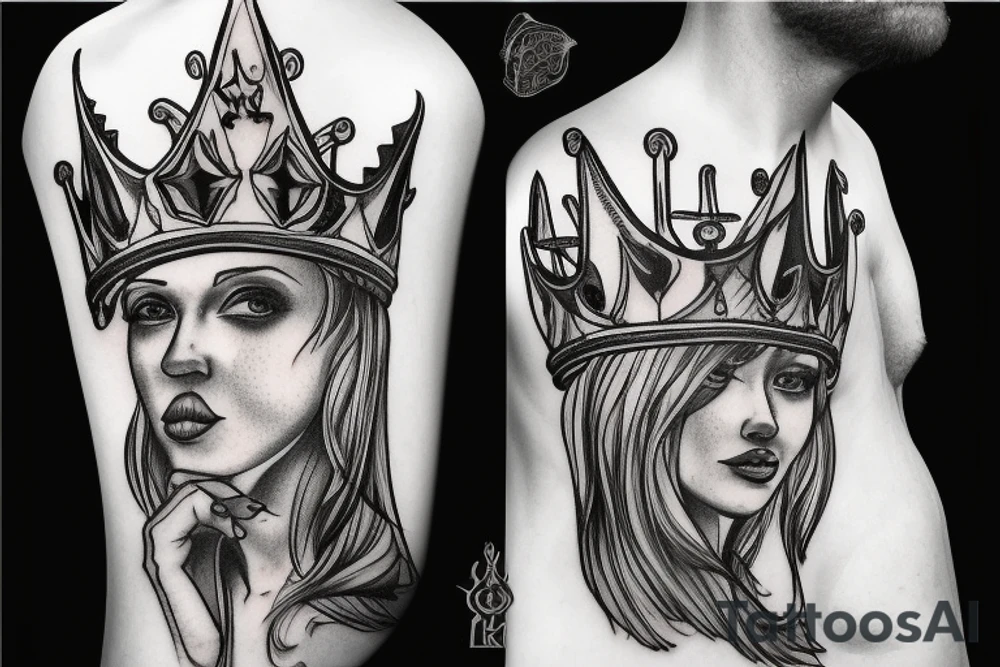 upside down king crown tattoo idea