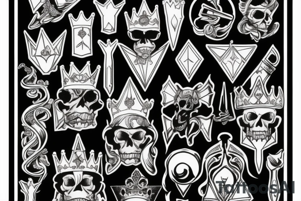 detailed upside down king jewel crown tattoo idea