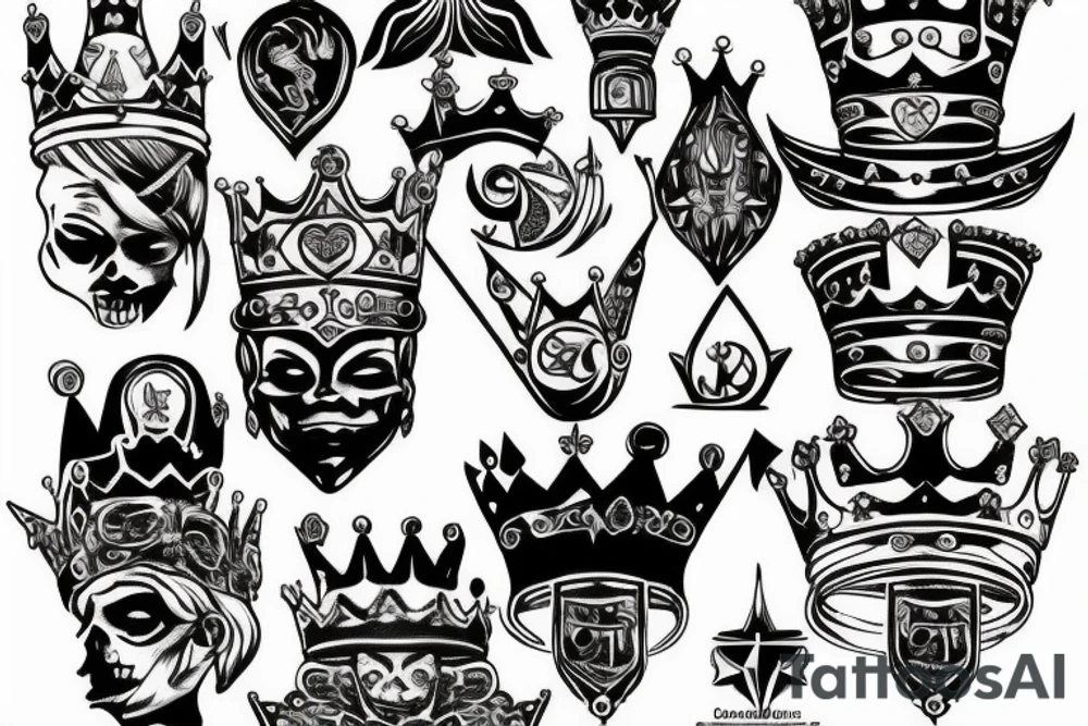 detailed upside down king jewel crown tattoo idea