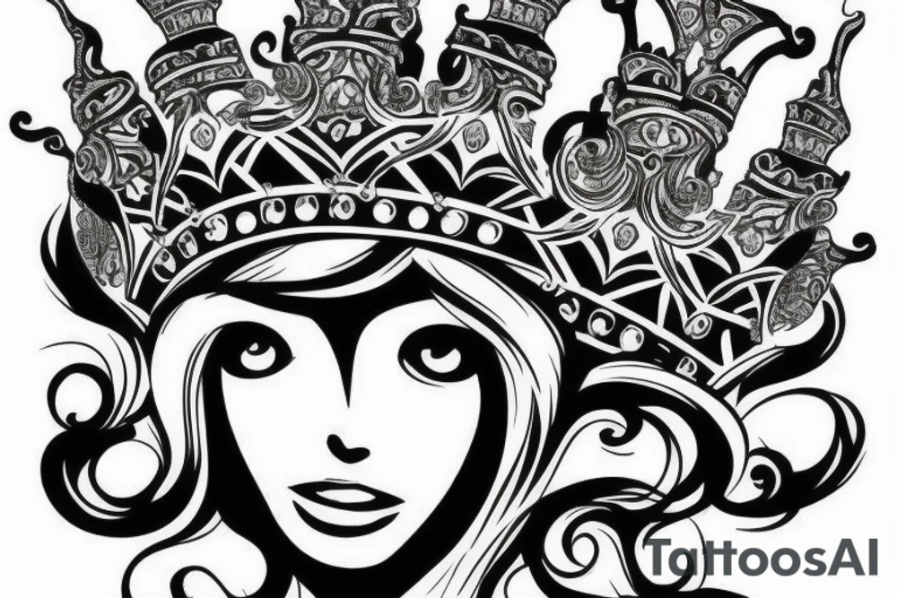 detailed upside down queen crown tattoo idea