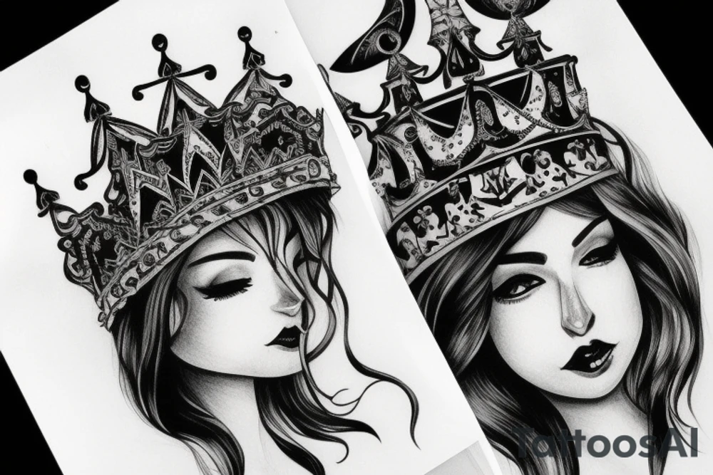 detailed upside down queen crown tattoo idea