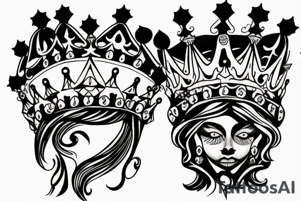upside down queen crown tattoo idea