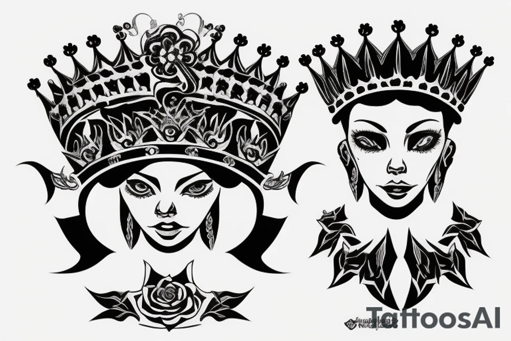 upside down queen crown tattoo idea