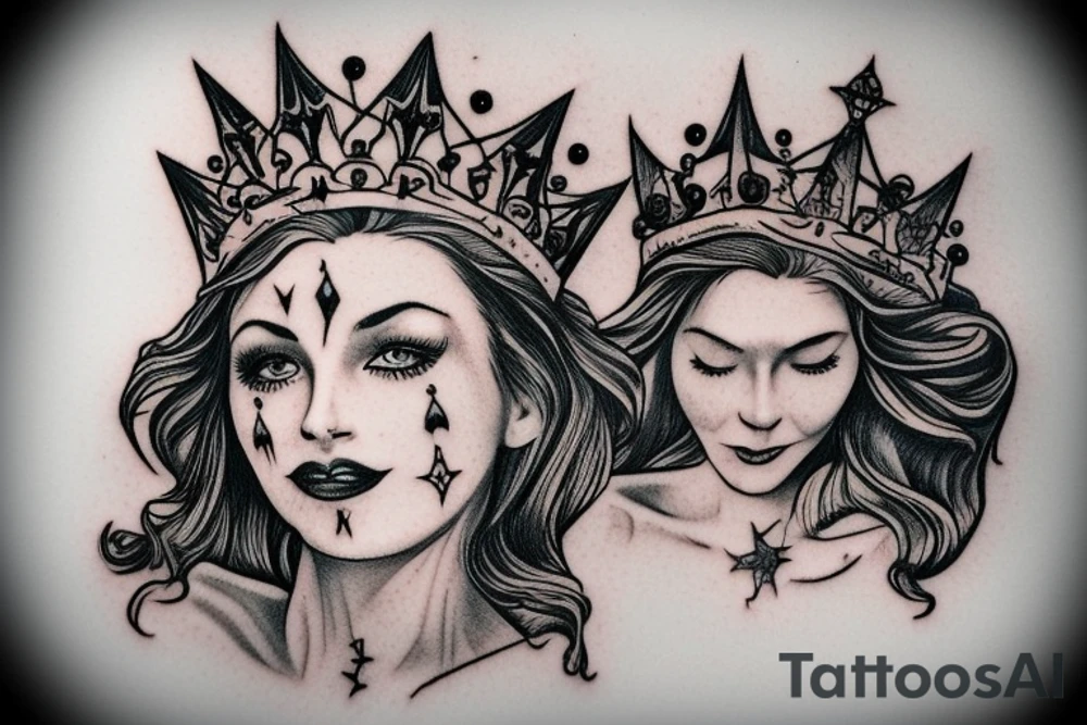 upside down queen crown tattoo idea