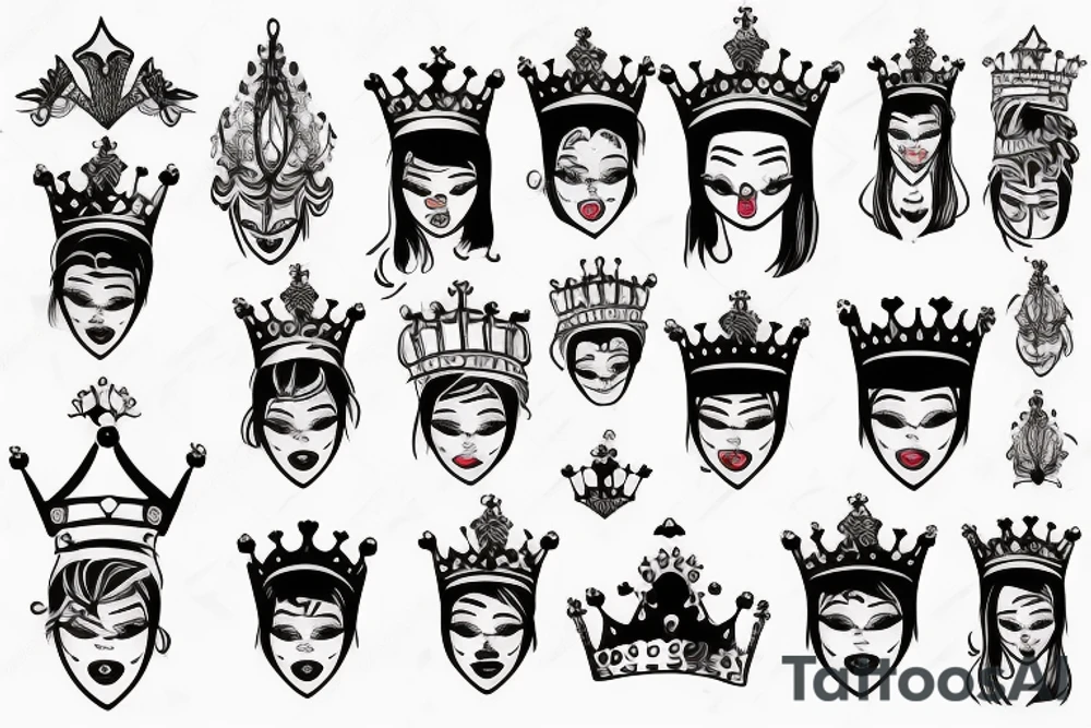 upside down queen crown tattoo idea
