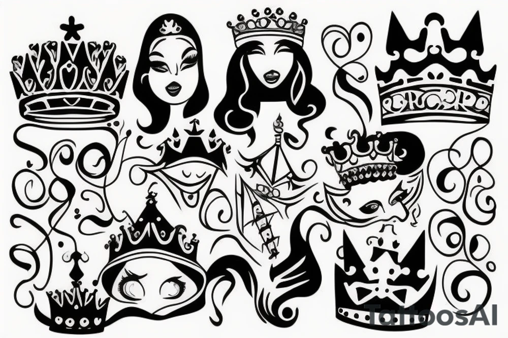 upside down queen crown tattoo idea