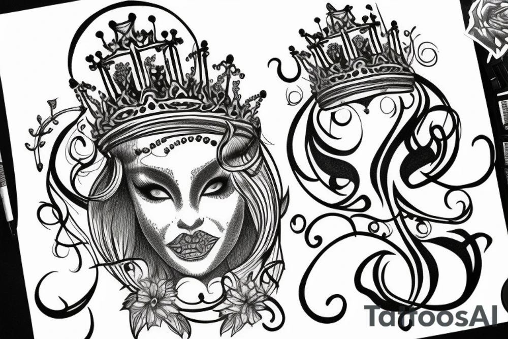 upside down queen crown tattoo idea