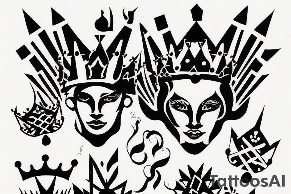 upside down queen crown representing the fall of the monarchy tattoo idea