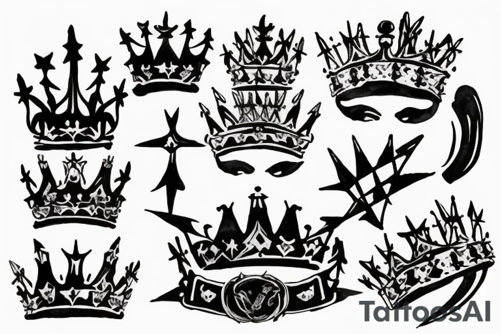 upside down queen crown representing the fall of the monarchy and authority tattoo idea