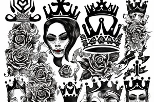 upside down queen crown representing the fall of the monarchy and authority tattoo idea