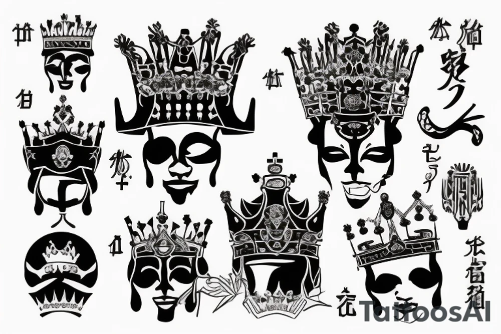 upside down queen crown representing the fall of the monarchy and authority tattoo idea