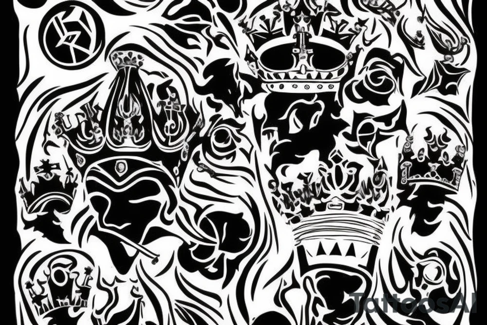 upside down queen crown representing the fall of the monarchy and authority tattoo idea