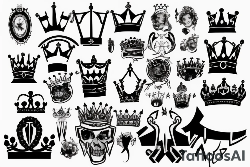 upside down queen crown representing the fall of the monarchy and authority tattoo idea