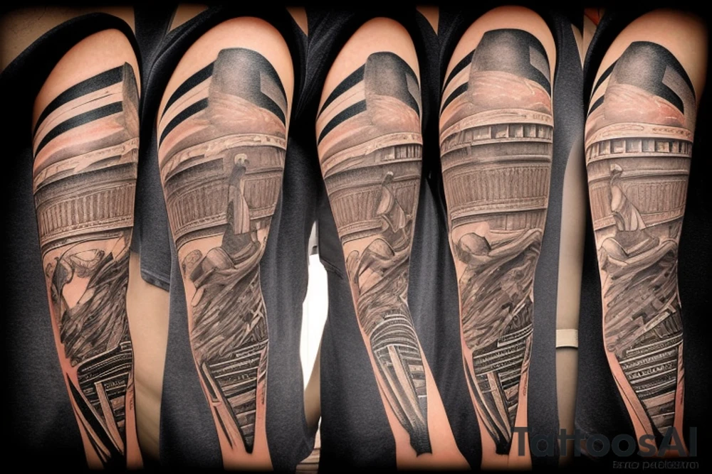 gladiator fighting in a colusseum. The colosseum have to be in the background. tattoo idea